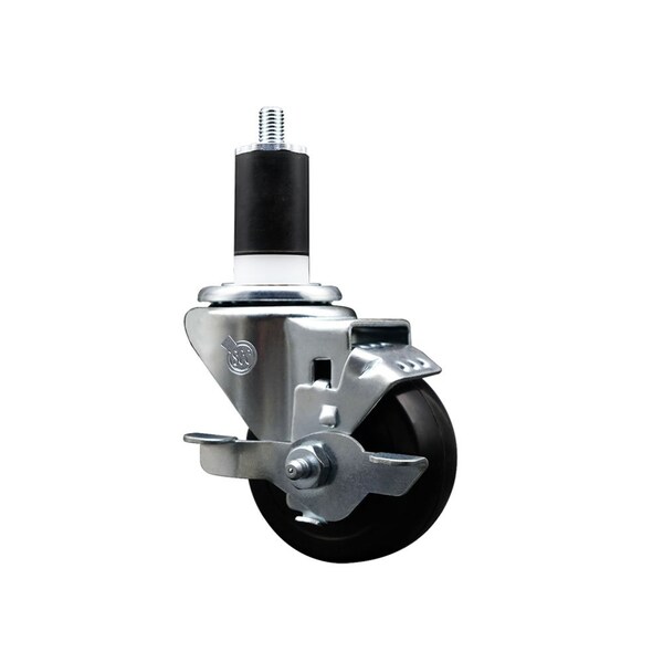 Service Caster 3'' SS Soft Rubber Swivel 1-1/2'' Expanding Stem Caster with Brake SCC-SSEX20S314-SRS-TLB-112 - main